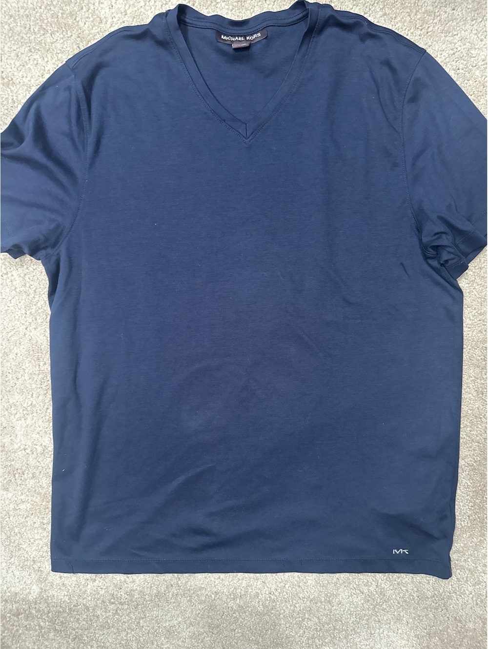 (4)Michael Kors Navy Blue V-Neck T-Shirt Size L